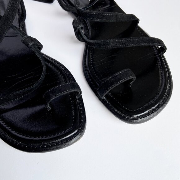 MANOLO BLAHNIK PRIMATHI LACE-UP STRAPPY FLAT SANDALS BLACK SUEDE SIZE 38 - Picture 9 of 10